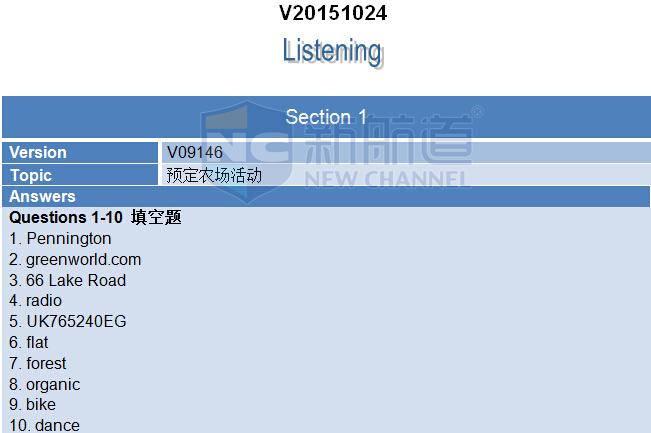 A類：2015年10月24日雅思真題回憶-聽(tīng)力